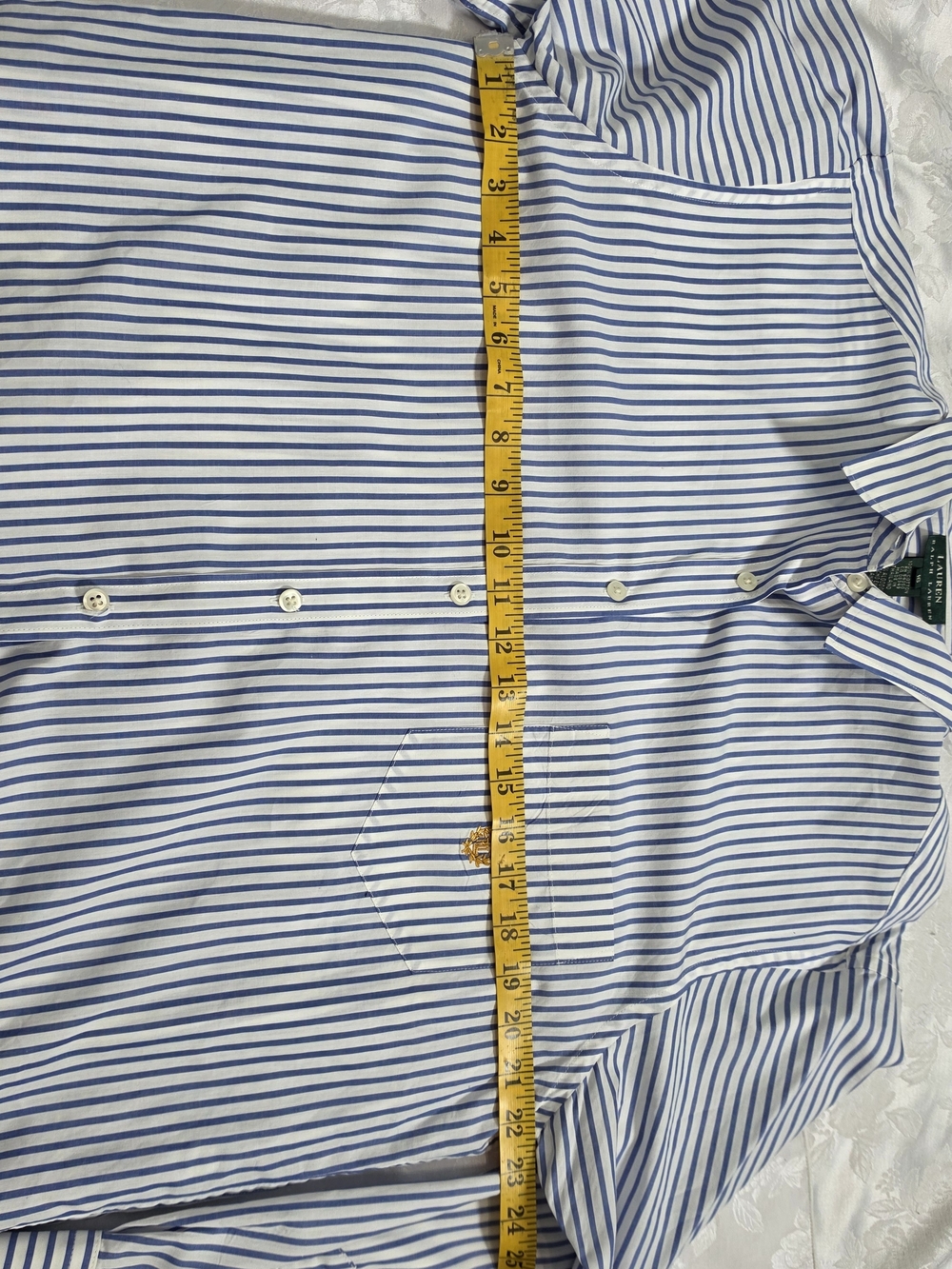 Lauren Ralph Lauren Blue White Stripe Crest Cotton Shirt Women's 16 - Picture 6 of 8
